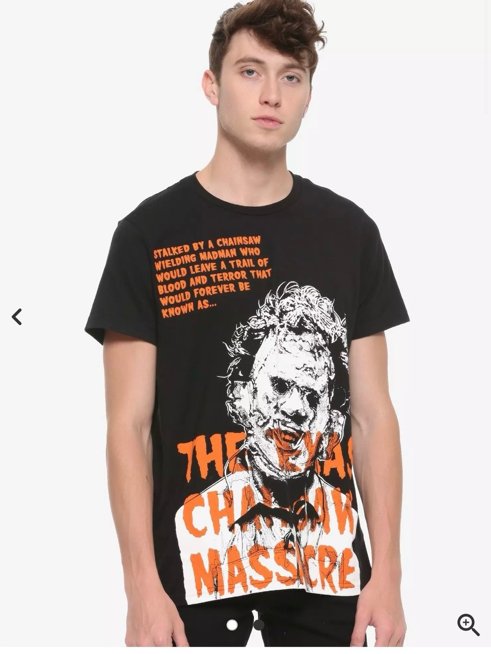 Black Short-Sleeve Graphic Horror T-Shirt with Orange & White Print